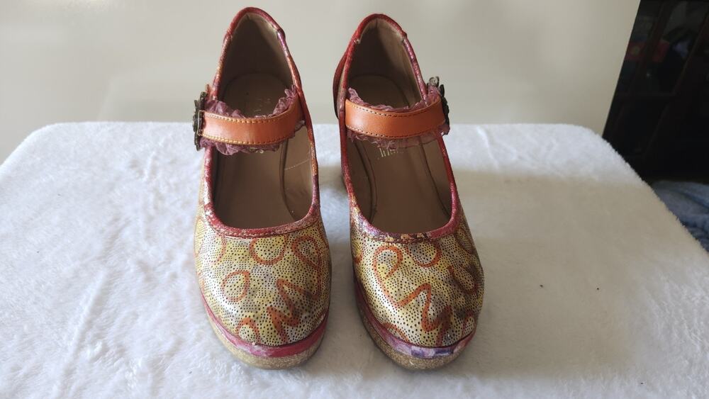 L'Artiste by Spring Step Floral Mary Jane Platform Pump Retro VintageSize 39 S33